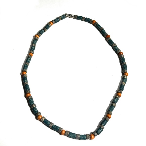 Wooden Multi Color Small Bead Necklace Boho Hippie Unisex Barrel Close - Picture 3 of 6